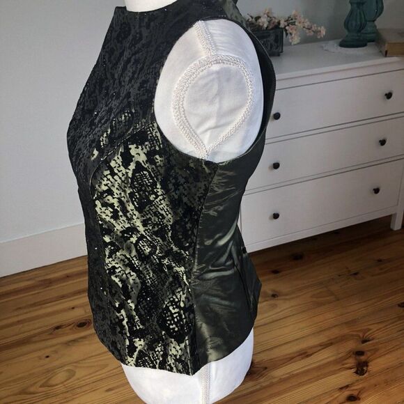 Vtg 90's Betsy Lauren Olive Green Evening Blouse Taffeta 8 Embossed Velvet NYE - Picture 11 of 12